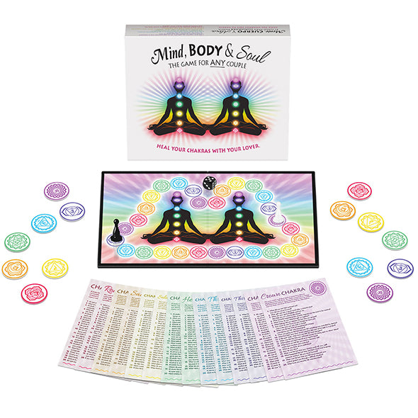 Mind Body and Soul erotisch bordspel met chakra-speelbord, kleurrijke fiches en kaarten voor koppels