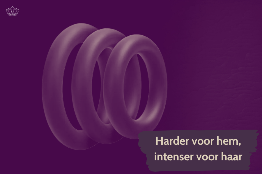 Drie paarse cockringen op donkerpaarse achtergrond bij sekstip harder en intenser