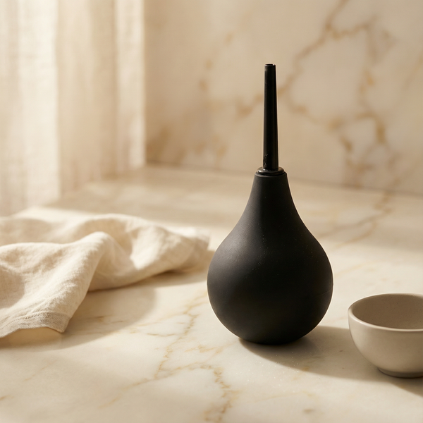 Anale douche producten uitgestald op een schone achtergrond met zachte verlichting voor hygiëne en comfort overzicht