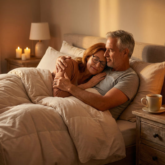 Man en partner intiem in bed na prostaatoperatie - thema orgasme verbetering na radicale prostatectomie en seksuele revalidatie