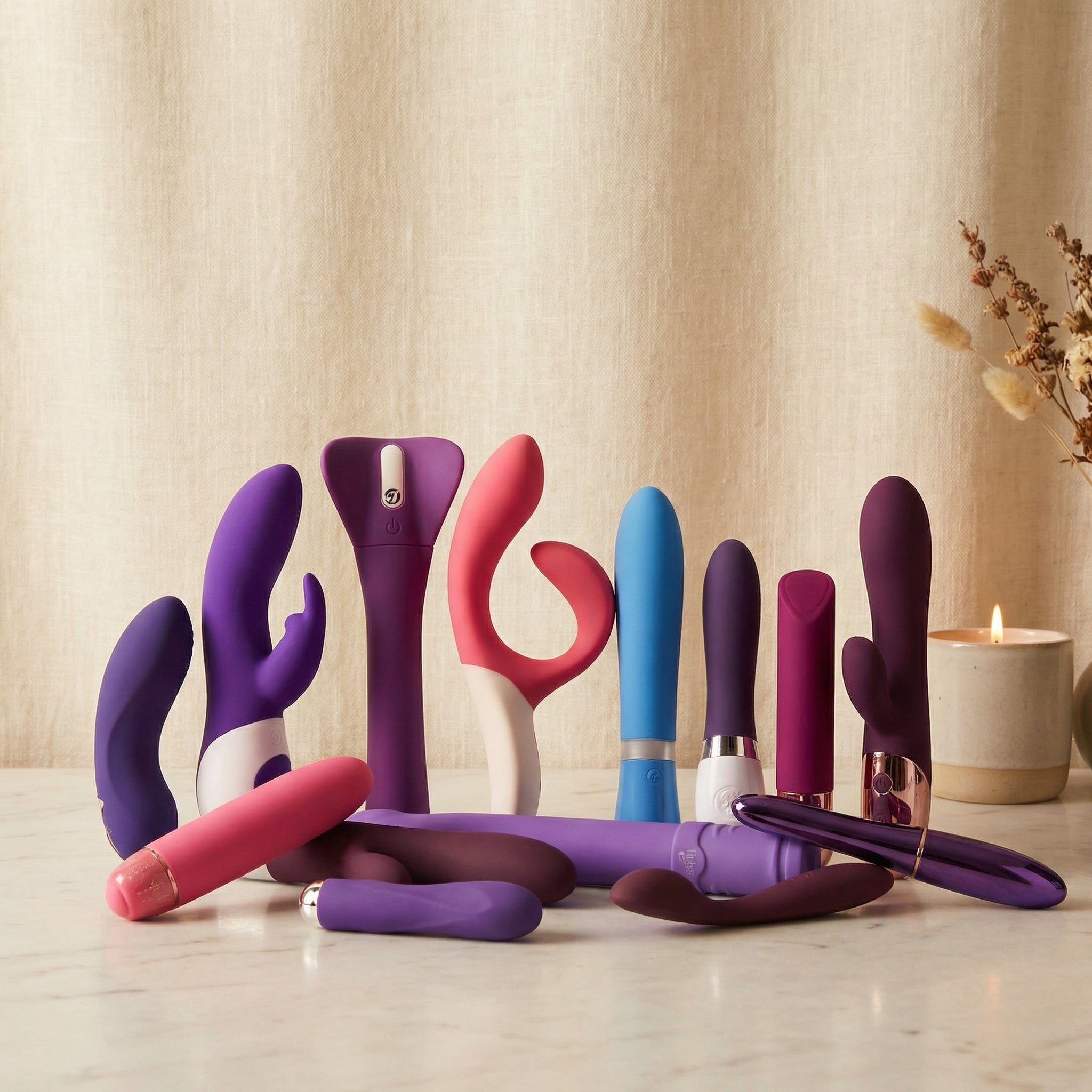 Collectie kleurrijke vibrators in verschillende vormen en maten voor eerlijke reviews