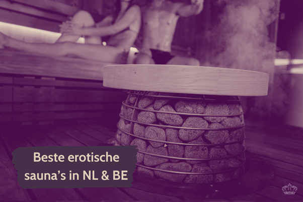 Saunakachel met stoom en stel op achtergrond bij gids over erotische saunas in NL en BE