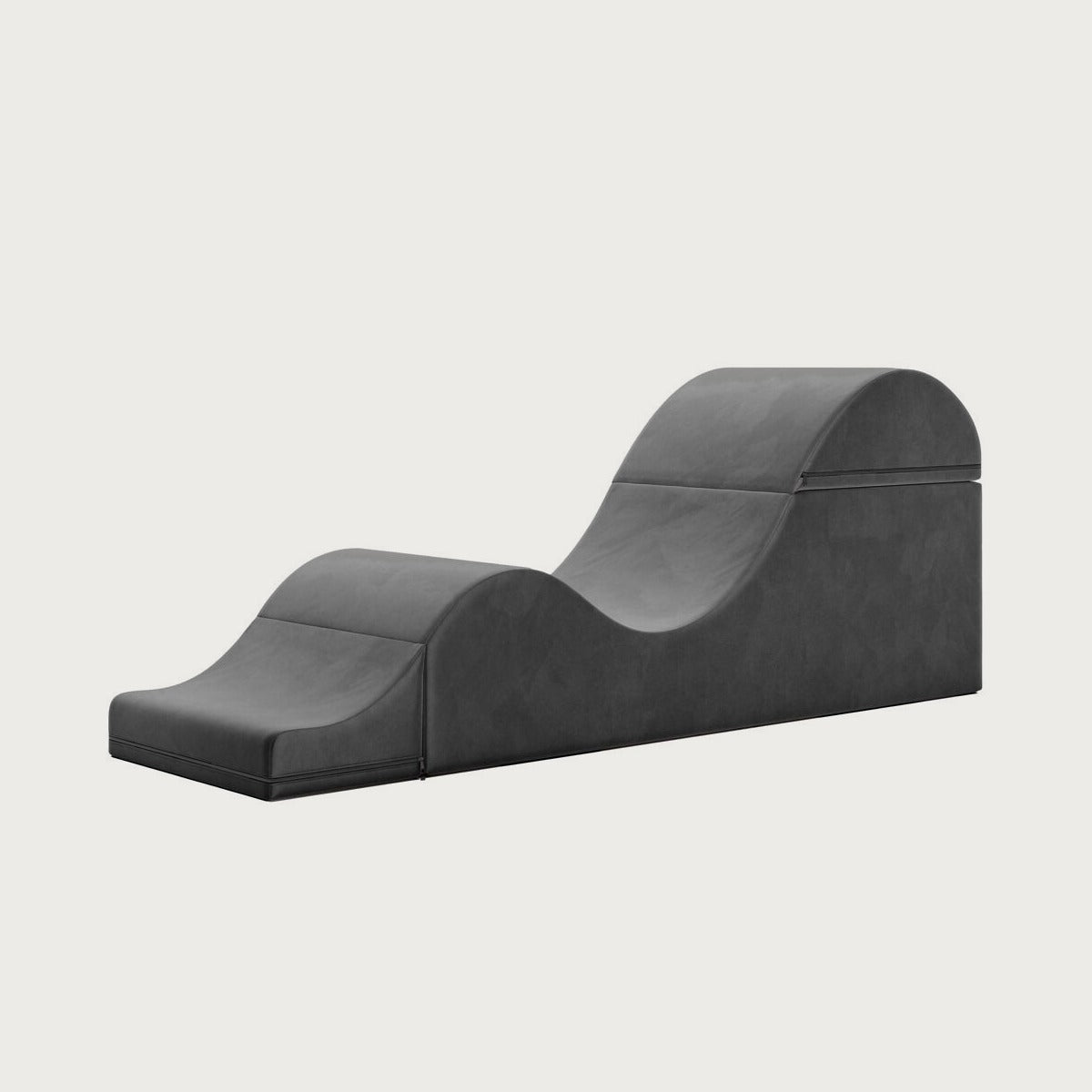 Liberator Super Aria Flip Chaise uitgeklapt, extra brede zwarte liefdesbank met golvende vorm