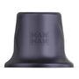 Man.Wand zwarte wand vibrator close-up van de voet met logo, mat zwart siliconen materiaal