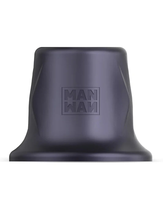 Man.Wand zwarte wand vibrator close-up van de voet met logo, mat zwart siliconen materiaal