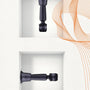 Man.Wand zwarte siliconen wand vibrator met getextureerd handvat en zuignapkop, twee perspectieven