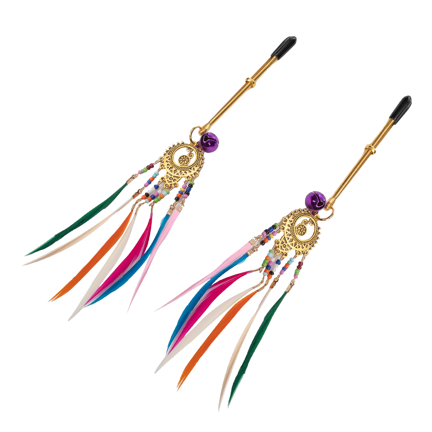 Tepelklemmen met veren - Multicolor - met belletje en dromenvanger