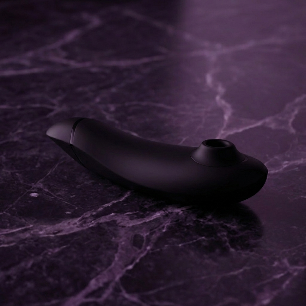 Rode Womanizer Premium 2 getoond vanuit zijaanzicht met zichtbare ergonomische vorm