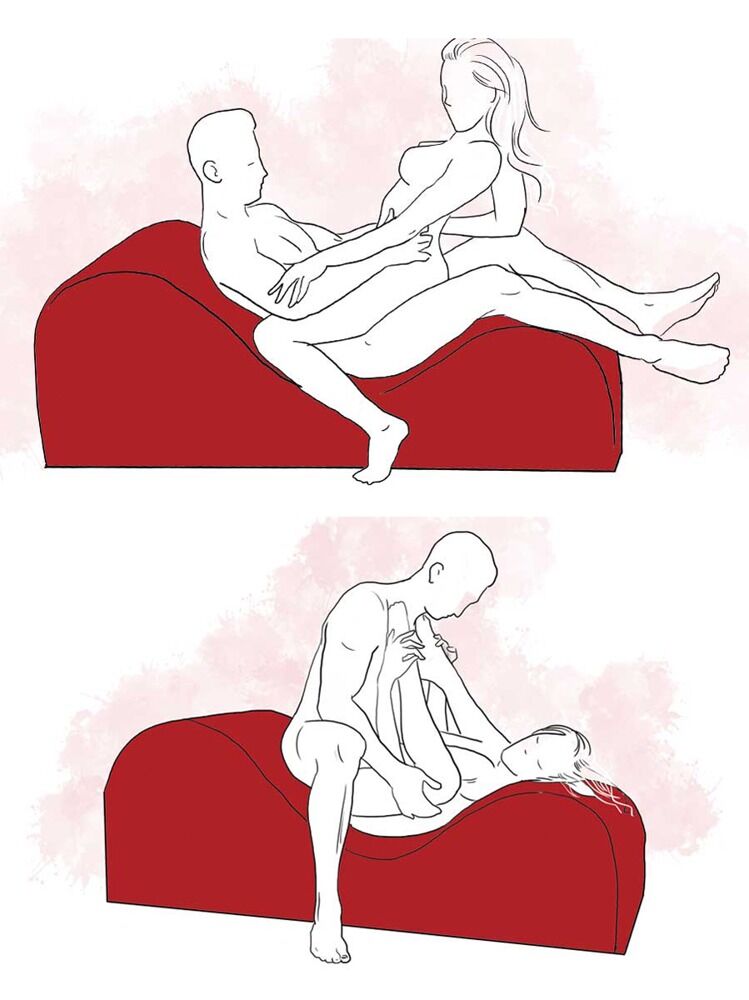 Tekening van twee standjes op de Liberator Esse Lounger, zittend en liggend over de bocht