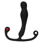 Zwarte Aneros Eupho Syn prostaatmassager met slanke geribde schacht en rode stip