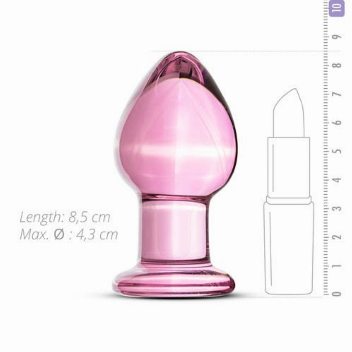 Roze glazen buttplug van Gildo, 9 cm, vooraanzicht