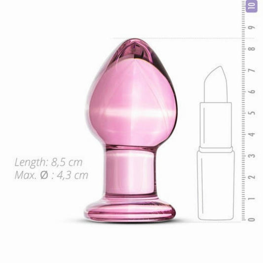 Roze glazen buttplug van Gildo, 9 cm, vooraanzicht