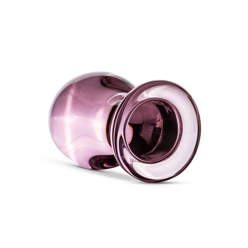 Roze glazen buttplug van Gildo met brede kern en smalle hals
