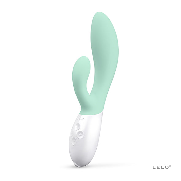 Ina 3 Lelo rabbit vibrator mintgroen siliconen met wit handvat en drie bedieningsknoppen