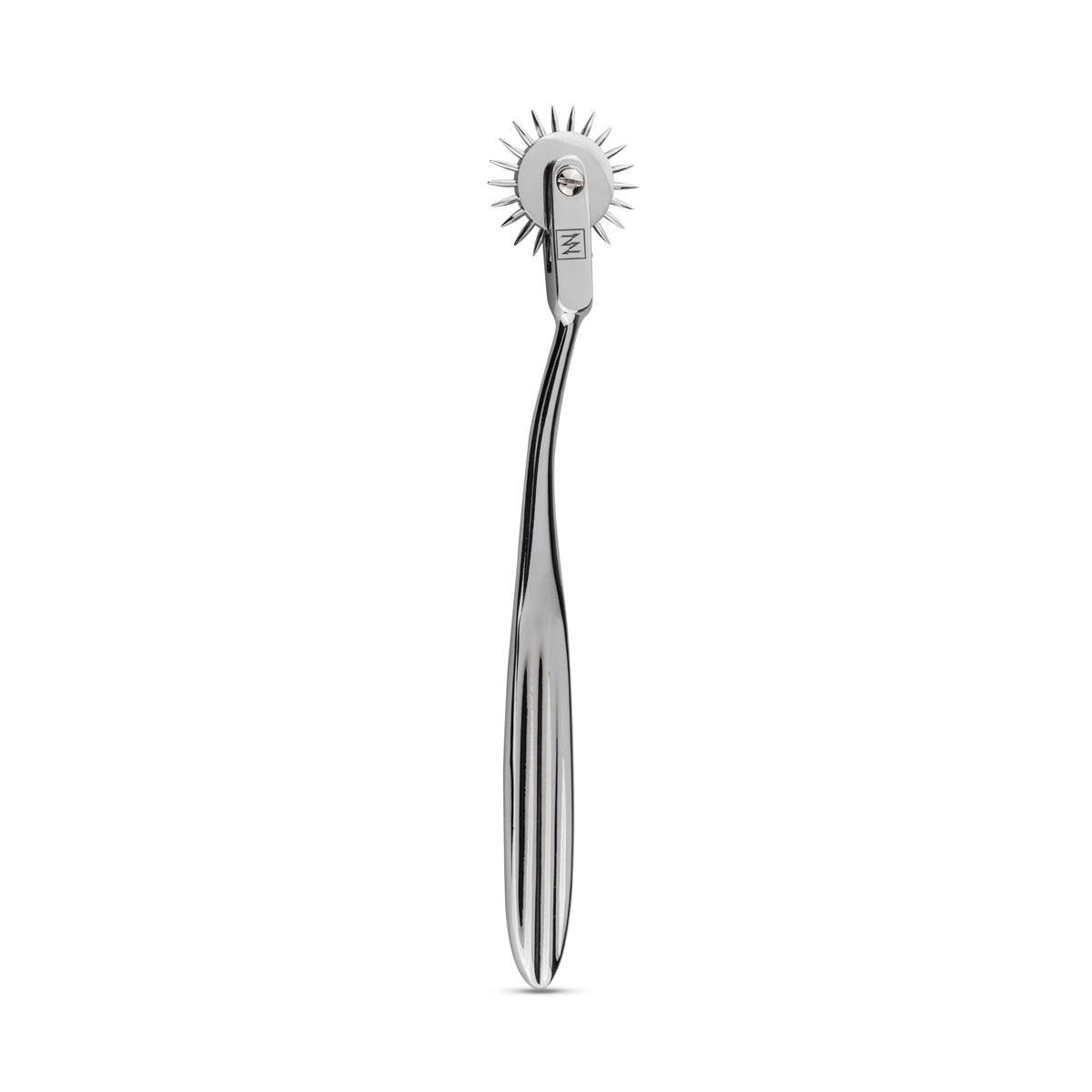 Zilverkleurig metalen Wartenberg pinwheel met scherpe punten en ergonomisch handvat