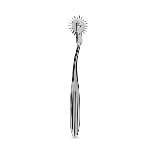 Zilverkleurig metalen Wartenberg pinwheel met scherpe punten en ergonomisch handvat