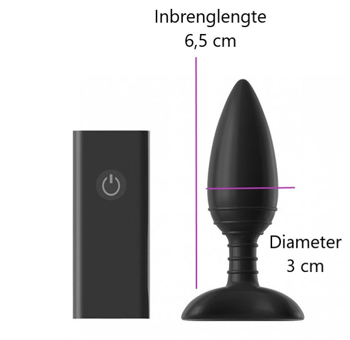 Maatschets van de Nexus Ace Small buttplug: inbrenglengte 6,5 cm en diameter 3 cm, met afstandsbediening
