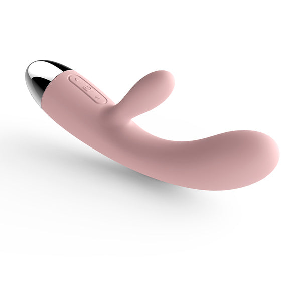 Svakom Alice rabbit vibrator in lichtroze met chromen basis op witte achtergrond