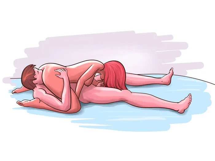 Tekening van de klassieke 69: zij ligt in omgekeerde richting op hem