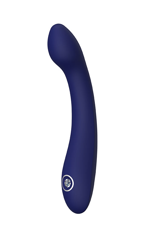 Hybris Blue Evolution donkerblauwe G-spot vibrator gebogen uiteinde met bedieningsknop staand