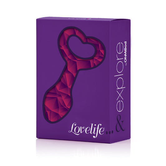 Zijaanzicht roze buttplug met decoratief hartje detail, ergonomisch ontworpen