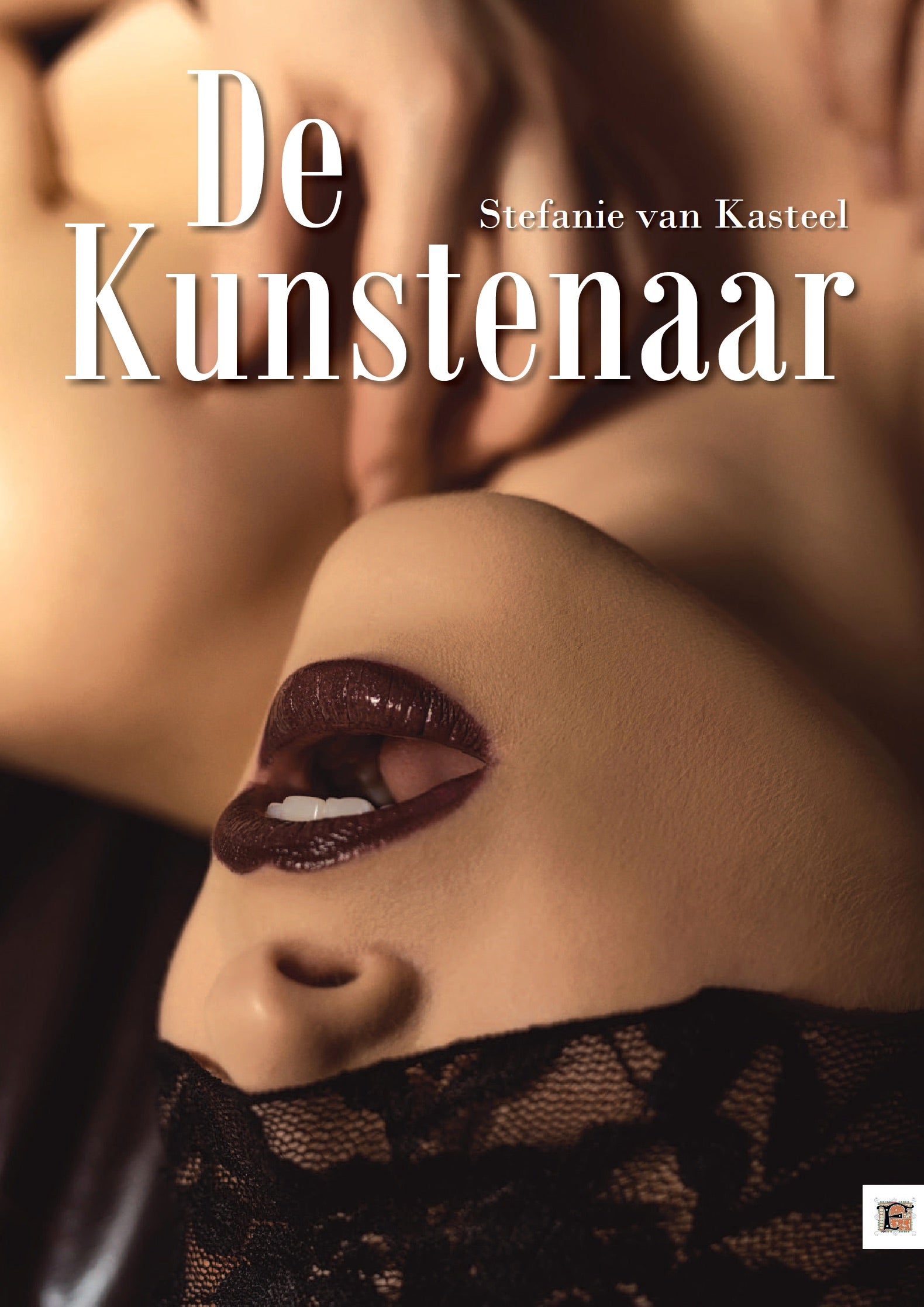 Voorkant van De Kunstenaar van Stefanie van Kasteel, uitgave van Fortitudo met donkerrode lippen