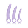 De drie lila siliconen dilators van Dr. Berman met ring als handvat