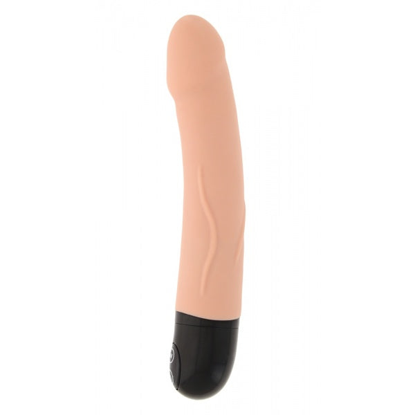 Huidkleurige semi-realistische vibrator rechtop met zwarte onderkant, Dorcel Real Vibration M