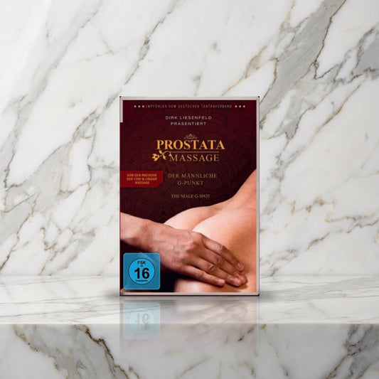 Dvd-hoes Prostata Massage rechtop op een marmeren plank, Dirk Liesenfeld
