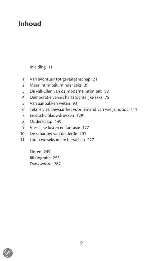 Inhoudsopgave van Erotische intelligentie van Esther Perel met de elf hoofdstukken