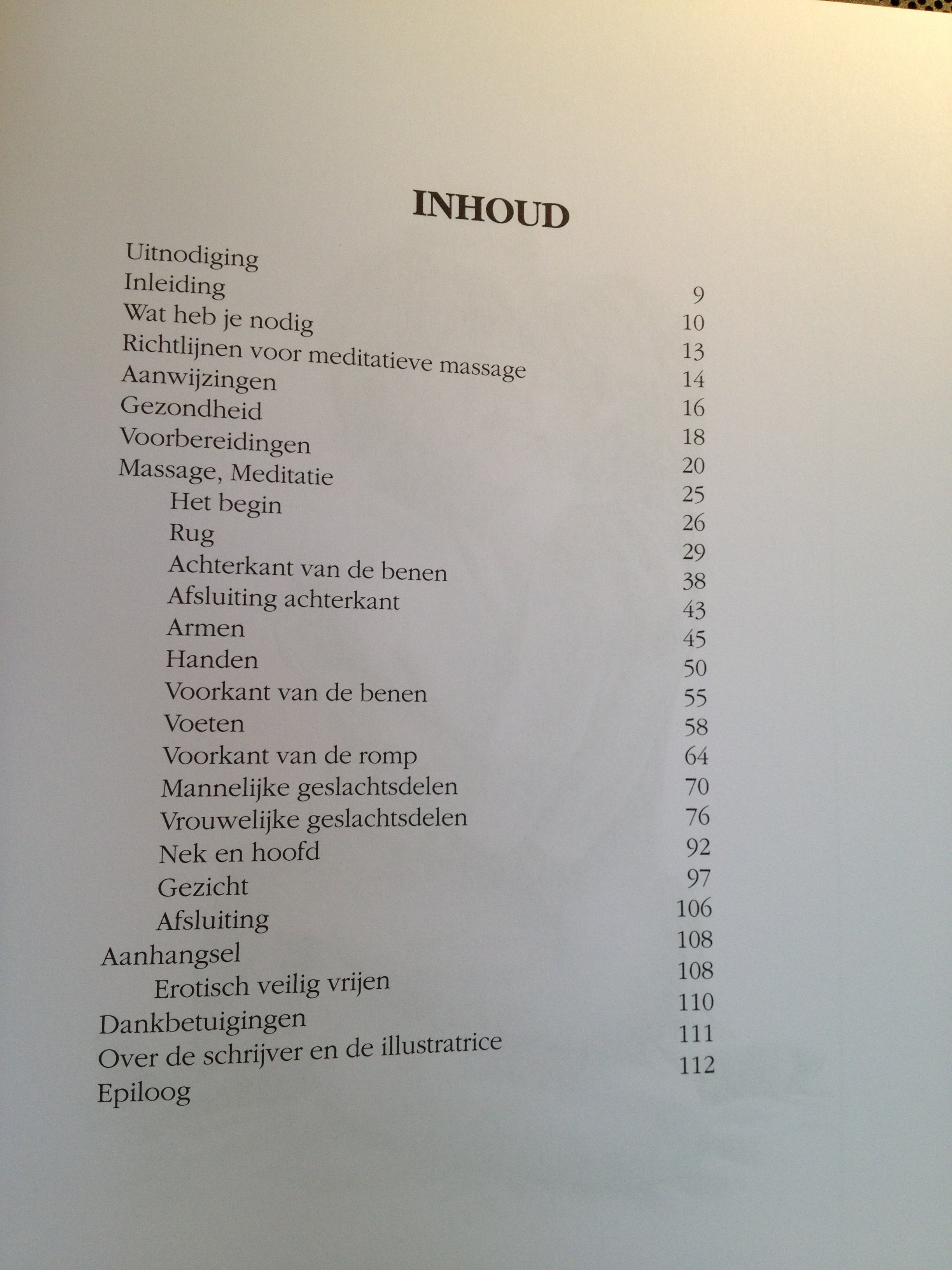 Inhoudsopgave van het boek Erotische massage: alle lichaamsdelen van rug tot gezicht