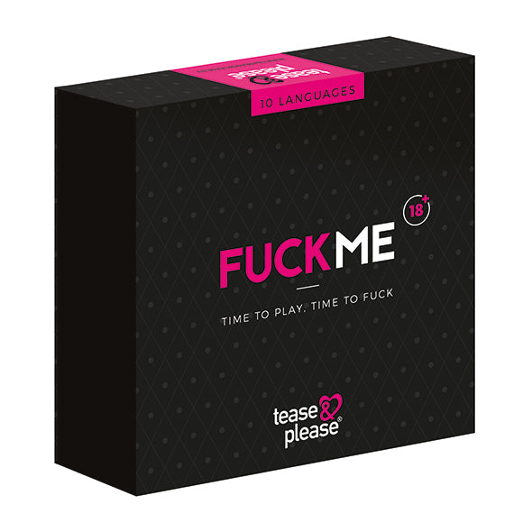 Fuck Me erotisch spel zwarte doos met roze-witte tekst van Tease & Please