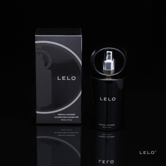 LELO Moisturizer glijmiddel op waterbasis stijlvol zwart flesje met pompje naast zwarte verpakking