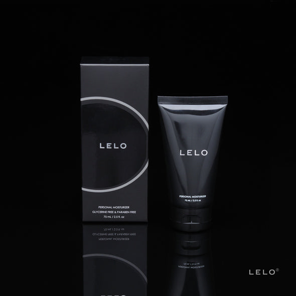 LELO Personal Moisturizer tube naast de zwarte doos, zonder glycerine en parabenen