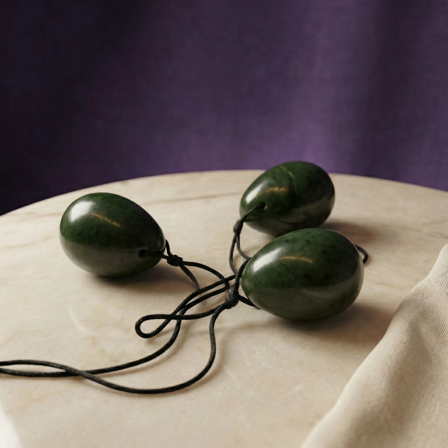 Setje donkergroene jade yoni eitjes in kleinere maten