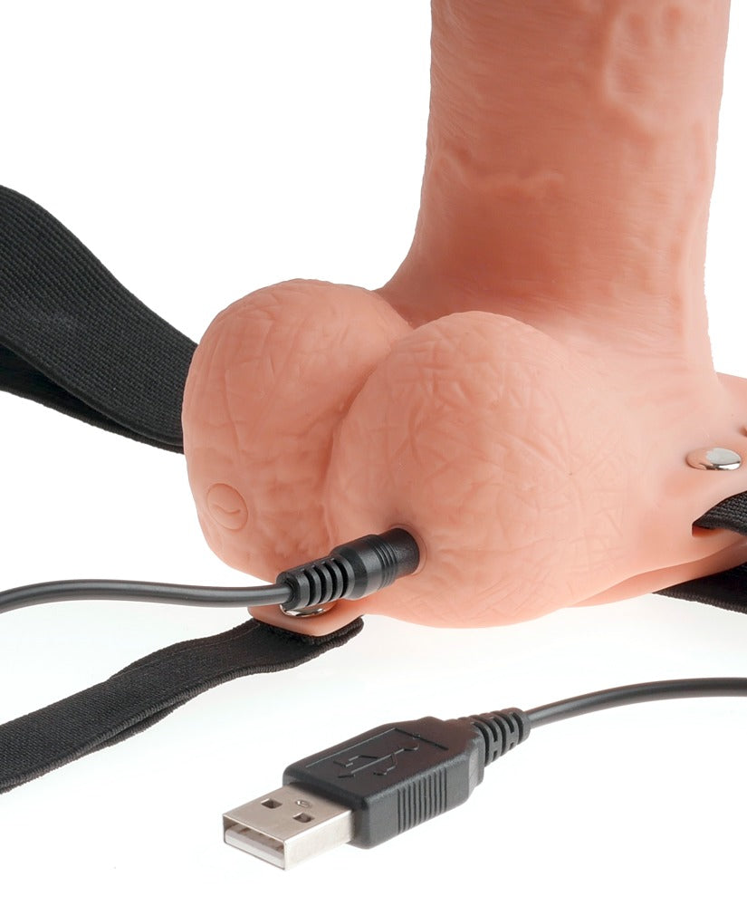 Balzak met drukknop en USB-oplaadkabel van de holle vibrerende strap-on