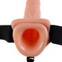 Zijaanzicht van medium-sized strap-on dildo met verstelbare banden en draadloze remote control