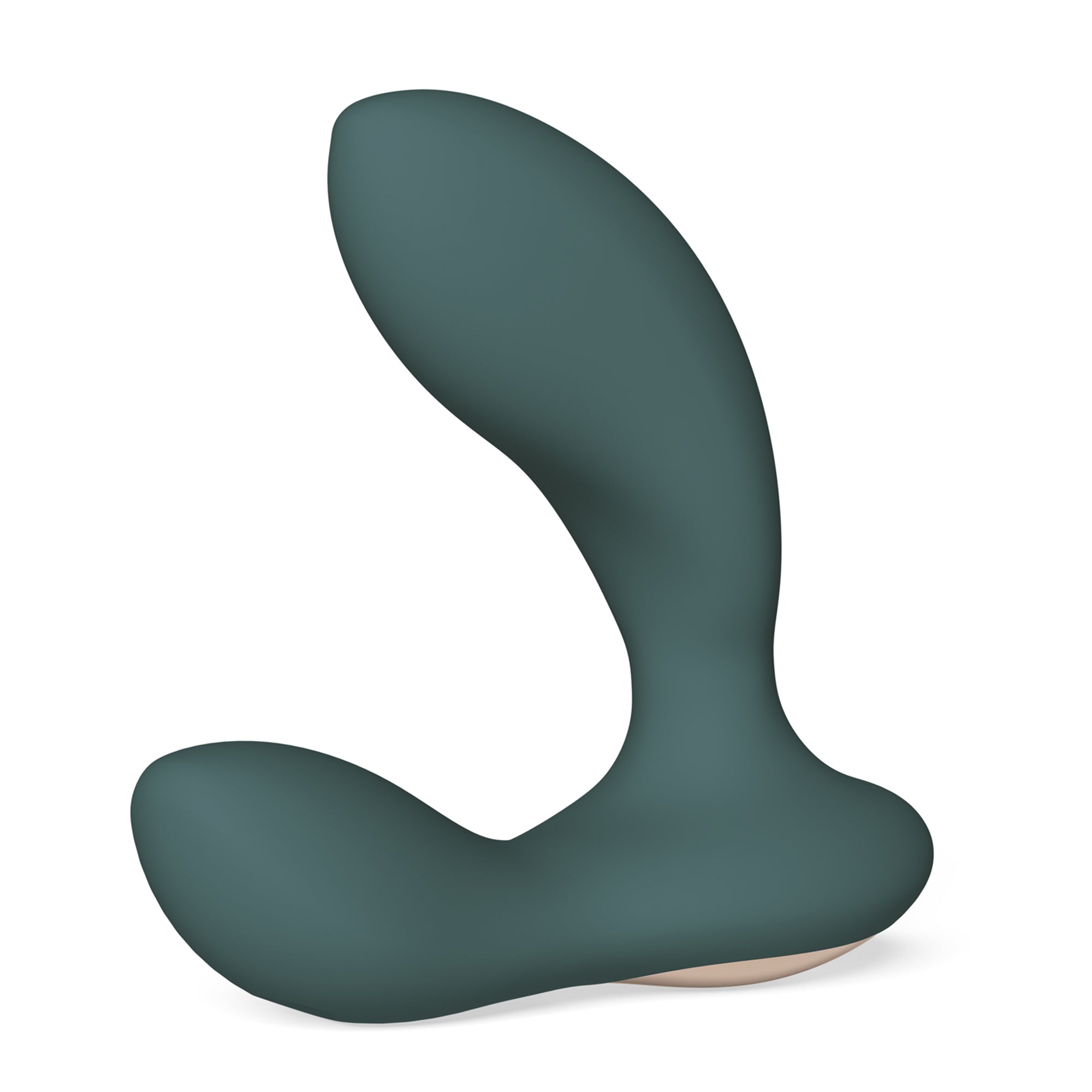 Close-up van bedieningsknoppen op groene Hugo 2, premium siliconen textuur van Lelo zichtbaar