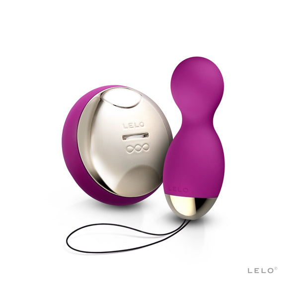 Hula Beads van Lelo dieppaars siliconen met ronde draadloze afstandsbediening in zilver
