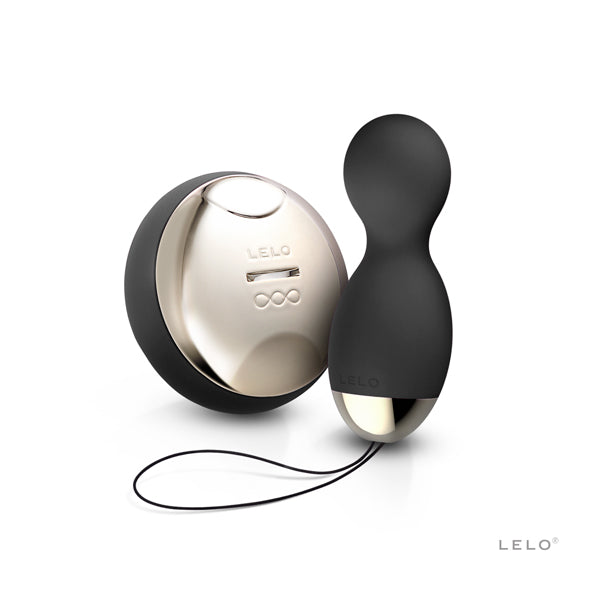 Hula Beads van Lelo zwart siliconen met ronde draadloze afstandsbediening in zilver