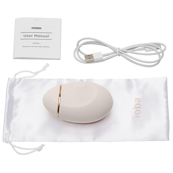 Ioba OhMyG complete set: roze vibrator, satijnen opbergzakje, USB-oplaadkabel en handleiding