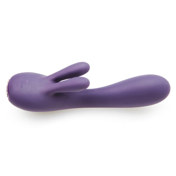 Zijaanzicht van de Fifi rabbit vibrator: gebogen schacht en de twee buigzame oortjes, Je Joue