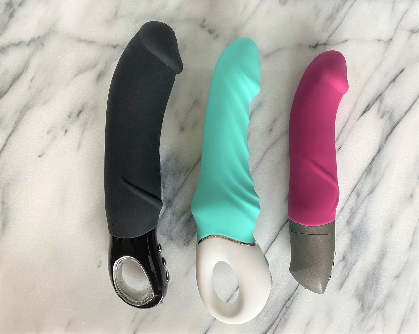 Sea Star naast de zwarte Big Boss en de roze Mr Boss van Fun Factory, formaatvergelijking