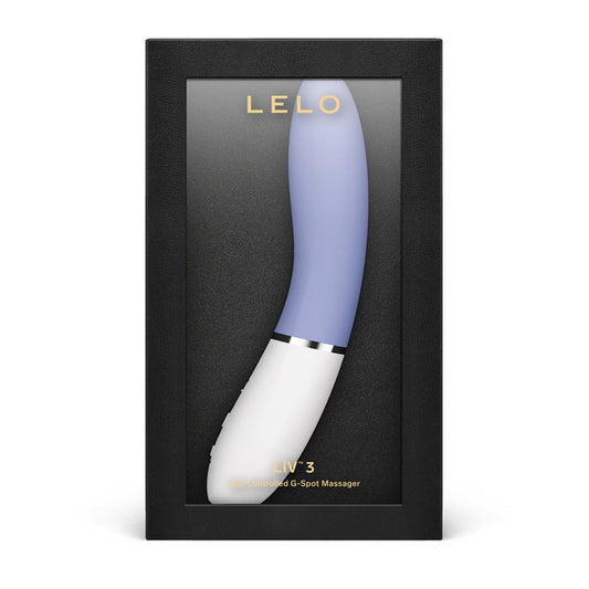 Lelo Liv 3 in poederblauw, zijaanzicht met de bedieningsknoppen