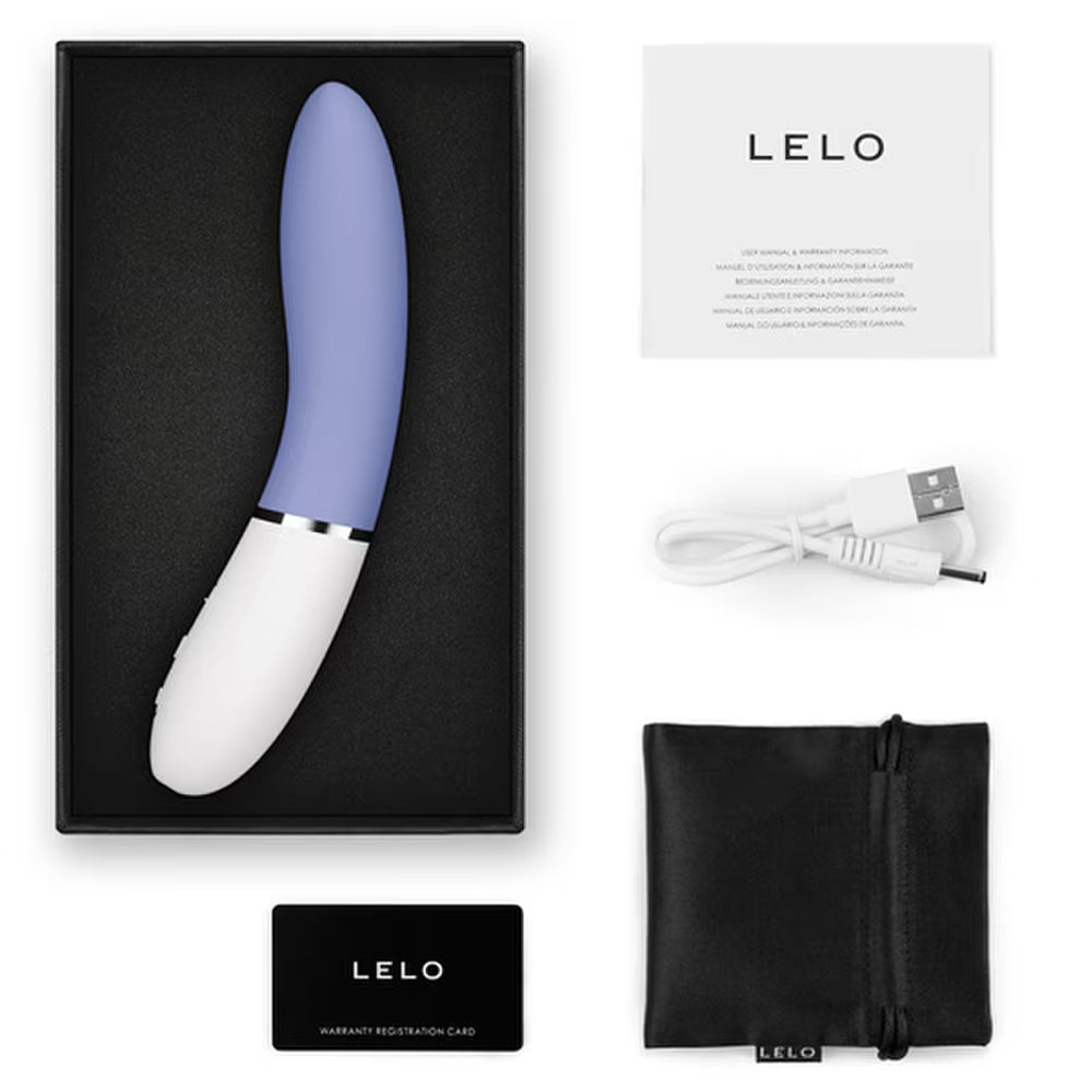 Lelo Liv 3 in poederblauw met de verpakking
