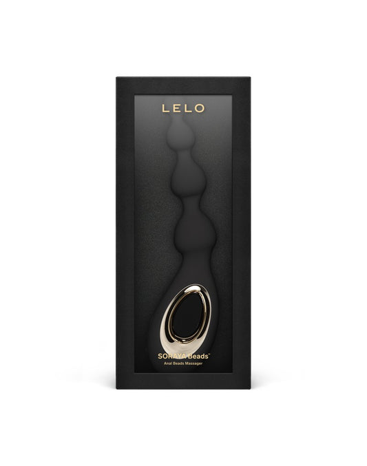 Lelo Soraya Beads zwarte verpakking met zichtbare kralenmassager en goudkleurig ringdetail