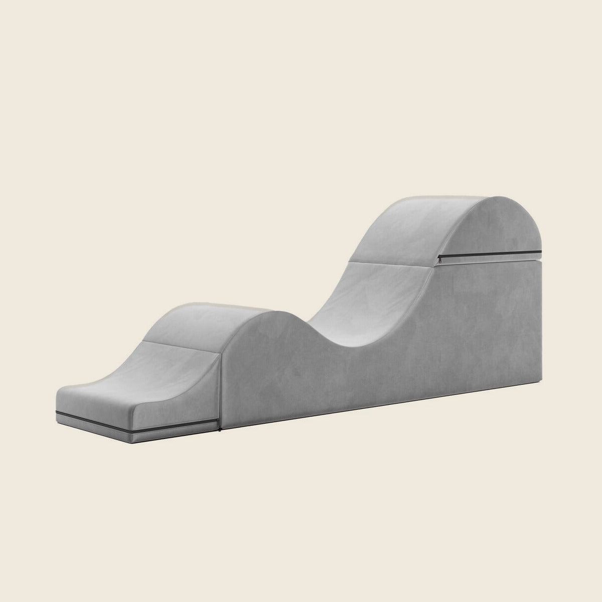 Liberator Aria Flip Chaise uitgeklapt als grijze liefdesbank met golvende vorm
