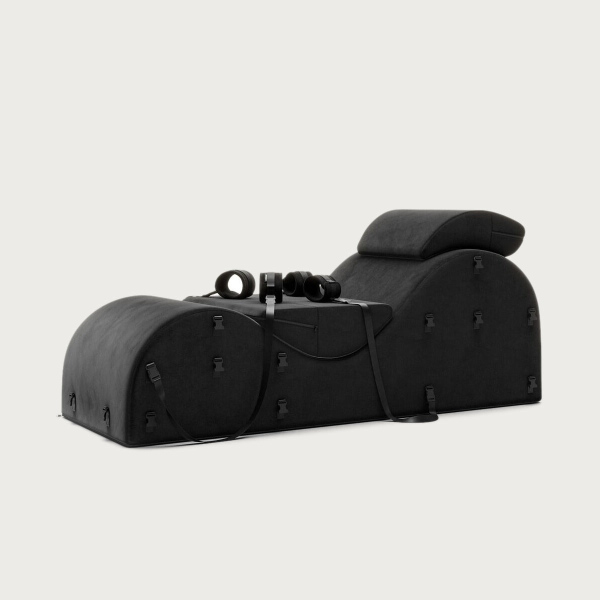 Liberator Black Label Esse in zwart met hoofdsteun, halfrond kussen, riemen en boeien