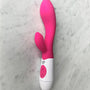 Lily Vibe Easy Toys roze siliconen rabbit vibrator met wit handvat en bedieningsknoppen bovenaanzicht
