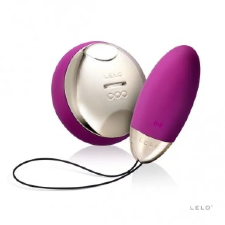 LELO luxe vibrerend ei in dieproze met zilverkleurige draadloze afstandsbediening en draagkoord